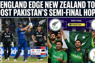 Will Jacks hitting a boundary during England's winning chase against New Zealand in the 2026 T20 World Cup.