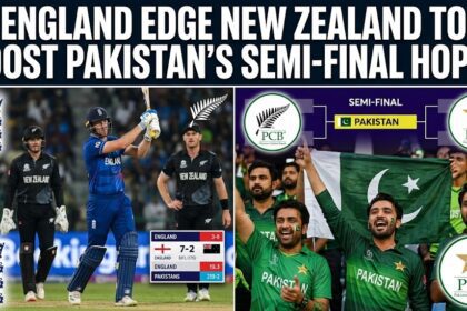 Will Jacks hitting a boundary during England's winning chase against New Zealand in the 2026 T20 World Cup.