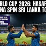 Wanindu Hasaranga celebrating a wicket with teammates during the Sri Lanka vs Ireland T20 World Cup match in Colombo.