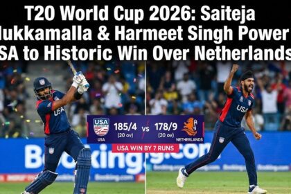 Harmeet Singh celebrating a wicket for Team USA during the match against the Netherlands in Chennai.