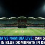 Indian cricket captain Suryakumar Yadav signaling to the fielders during a T20 World Cup match.