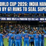 Indian cricket players celebrating a wicket during the T20 World Cup match against Pakistan in Colombo.