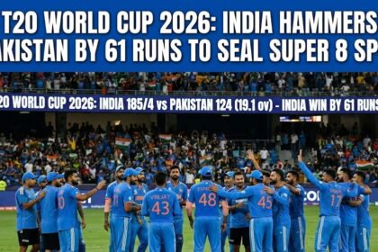 Indian cricket players celebrating a wicket during the T20 World Cup match against Pakistan in Colombo.