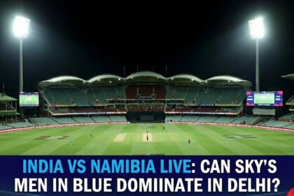 Indian cricket captain Suryakumar Yadav signaling to the fielders during a T20 World Cup match.