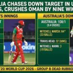 Mitchell Marsh hitting a six during Australia's run chase against Oman.