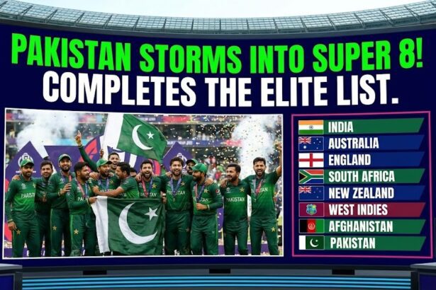 Pakistan cricket players celebrating their victory over Namibia to reach the Super 8s.