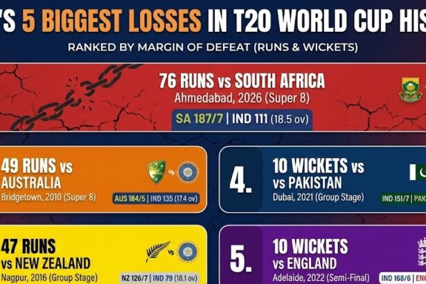 A disappointed Indian cricket player walking off the pitch after a heavy defeat.