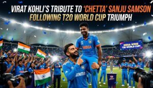 Sanju Samson receiving the Player of the Tournament award at the 2026 T20 World Cup final.