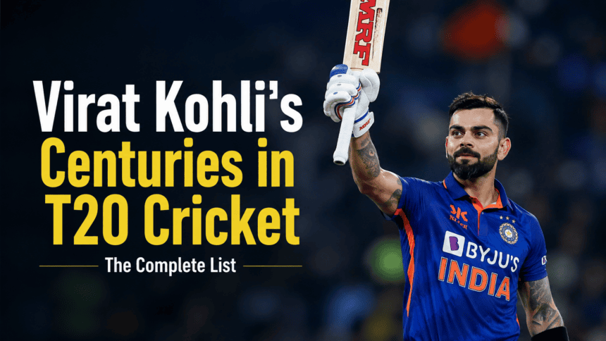 Virat Kohli wearing his blue India jersey celebrating on the field with a teammate, looking up with his helmet removed and bat raised.